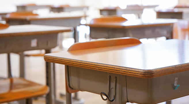 photo of school desk in classroom